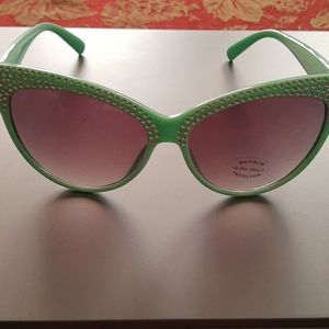 Mint green clear stone rhinestone studded glasses